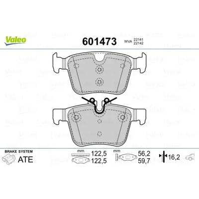 Abbildung von VALEO 601473 Bremsbelagsatz Hinterachse mit Anti Quietsch Blech VOLVO: XC60 II, V90 II Kombi, V60 JAGUAR: XF Limousine, F Pace, E Pace