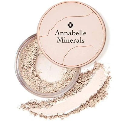 Abbildung von Annabelle Minerals Radiant Mineral Foundation mit LSF20 Hautpflege natürlichen Inhaltsstoffen Gesundes Leuchten Satin Finish &amp; natürlicher Make up Look Vegan Golden Fair 10g