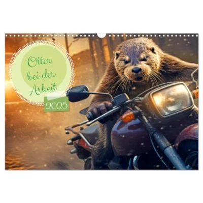 Abbildung von Otter bei der Arbeit (Wandkalender 2025 DIN A3 quer), CALVENDO Monatskalender