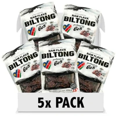 Abbildung von Nam Flava Original Biltong aus Namibia 250g (5x50 g) Beef Jerky, Trockenfleisch, viel Protein