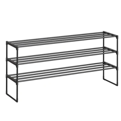 Abbildung von SONGMICS Schuhregal mit 3 Ebenen, Schuhständer aus Metall, Schuhaufbewahrung, Schuh Organizer für 15 18 Paar, stapelbar, Flur, Wohnzimmer, Schlafzimmer, 30 x 116 55 cm, schwarz LSA033B01