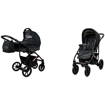 Abbildung von BabyLux Largo 2 in 1 Baby Kinderwagen Tief und mit Zubehör Verstellbar faltbar Aluminiumkonstruktion Wasserdicht Nicht abnehmbare Räder Garden Flowers Black Frame