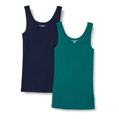 Abbildung von Amazon Essentials Damen Tanktop schlanke Passform, 2er Pack, Dunkelgrün/Marineblau, XL