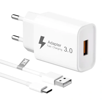 Abbildung von USB Ladegerät mit Ladekabel C 2M,18W Netzteil Stecker Quick Charge 3.0 Schnellladegerät Adapter Steckdose Handy für Samsung Galaxy S23 S22 S21 S20 S10 S9 S8 A54 5G,Xiaomi
