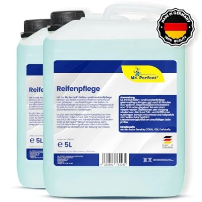 Abbildung von MR. PERFECT® 2x5L Reifenglanz Auto Kunststoffpflege &amp; Gummipflege für Außen Schwarz Reifenpflege Autoreifen Pflege und Reifen Reiniger Reifenschwarz