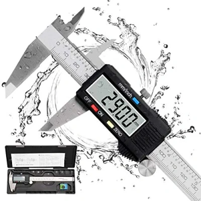 Abbildung von Messschieber Digital, Qfun Edelstahl Schieblehre Messwerkzeuge 150mm Spritzwasserdicht Staubdicht Digital mit LCD Display für Haushalt und Industrie Messung Messlehre