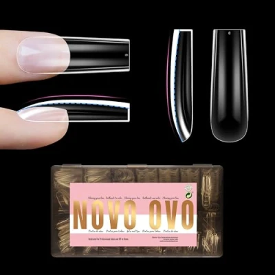 Abbildung von NOVO OVO L Sculpted Square Nail Tip for Curved Nails, geformte Ballerina für gebogene Nägel, extra dicke lange künstliche vollständige Abdeckung x 15 Größen, 450 Stück