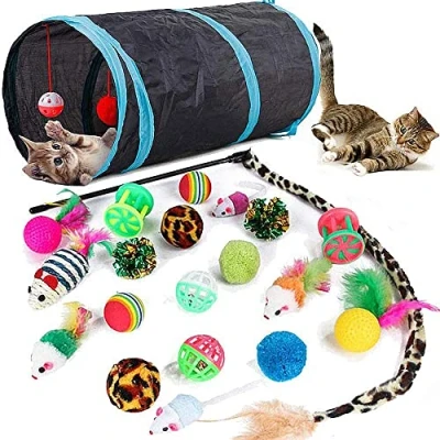 Abbildung von Speedy Panther 21 Stücke Katzenspielzeug Set Katzentunnel Interaktives Katzen Spielzeug für Kätzchen Federspielzeug Katzenbälle Spielzeugmäuse