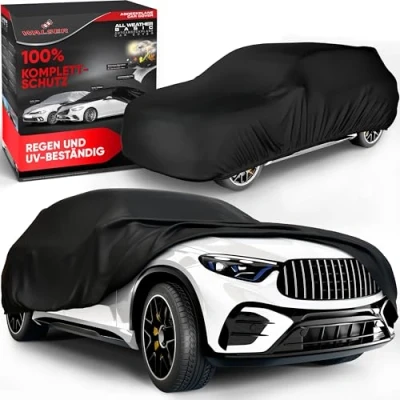 Abbildung von Walser Abdeckplane Auto All Weather, wasserdicht, 100% wetterfeste Abdeckplane, Autoabdeckung Outdoor, Autoplane Vollgarage Größe 10 SUV/Van schwarz