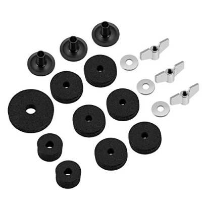 Abbildung von Flexzion 18 Stücke Cymbal Ersatz Zubehör, Unterlegscheiben für Beckenständer Hi Hat Kupplung Filze Flügelmuttern Beckenstapler Becken Hülsen Trommel Zubehör Trommelsatz(Schwarz)