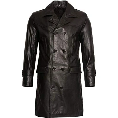 Abbildung von Infinity Leather Männer Schwarz Uboat Deutsche Marine Militär Peacoat Rindleder Lederjacke 5XL