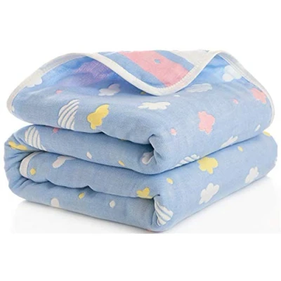 Abbildung von Hayisugal Kinder Decke 6 lagig Babydecke aus 100% Baumwolle kuschelige Baumwolldecke Ideal als Kinderwagendecke, Erstlingsdecke, Bettdecke oder Kuscheldecke, Blau Wolken, 110x110cm