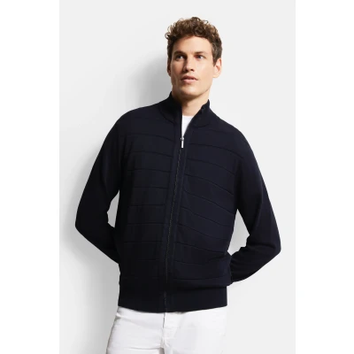 Abbildung von bugatti MIT 3DSTRUKTURSTREIFEN Strickjacke, Herren, Größe: Medium, Marine