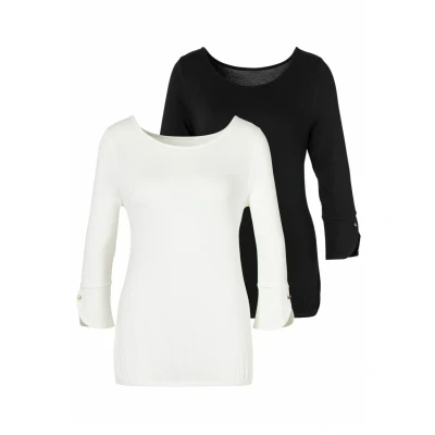 Abbildung von Lascana 3/4ARM 2 PACK Langarmshirt, Damen, Größe: 32/34, Creme/schwarz