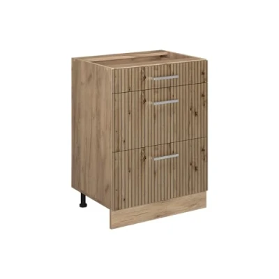 Abbildung von Vicco Küchenunterschrank R Line, Artisan Eiche/Goldkraft Eiche, 60 cm mit Schubladen, ohne Arbeitsplatte