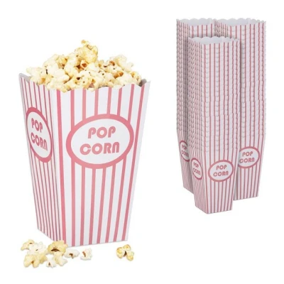 Abbildung von Relaxdays Popcorntüten, 72er Set, gestreift, Retro Optik, Kino, Filmabend Zubehör, Pappe, Popcornbehälter, rosa/weiß