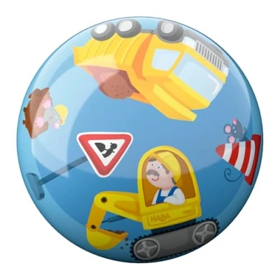 Abbildung von HABA Kinderball Baustelle Spielball ab 2 Jahren für drinnen &amp; draußen Fördert Motorik Koordination Robustes Material mit Ventil 14cm Durchmesser 2012750001