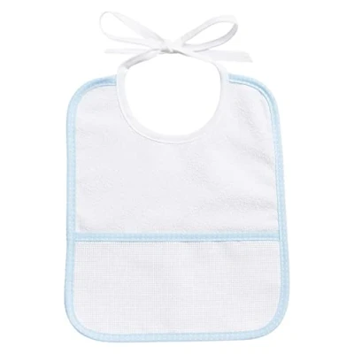 Abbildung von FILET Wasserdichtes Lätzchen, Weißes Laminiertes Frottee mit Aida Tasche zum Besticken, Schützt vor Wundscheuern, Erbrechen und Speichelfluss, 100% Made in Italy, Farbe Himmel