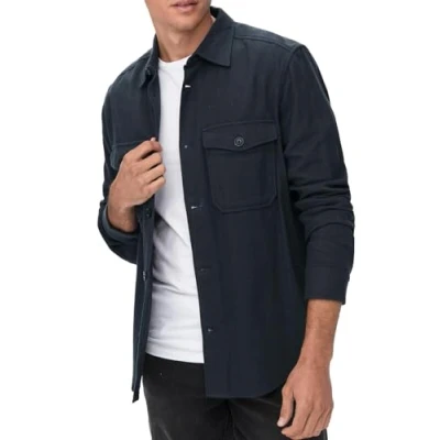 Abbildung von ONLY &amp; SONS Herren Freizeit Hemd ONSMILO SOLID Regular Fit Blau Beige Baumwolle, Größe:S, Farbe:Dark Navy 22020603