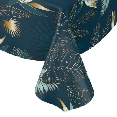 Abbildung von ANRO Tischdecke Wachstuch Blumen Grün Robust Wasserabweisend Breite 140 cm, Glatt