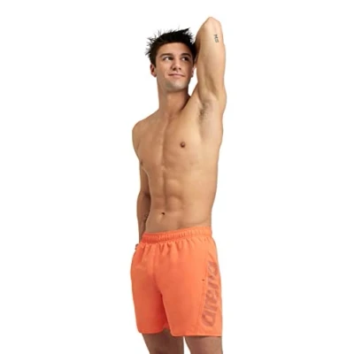 Abbildung von Arena Fundamentals Logo Boxer R Herren Strand und Pool Boxershorts, Badeshorts aus weichem, recyceltem schnell trocknendem Material, Boxershorts mit Netz Innenslip