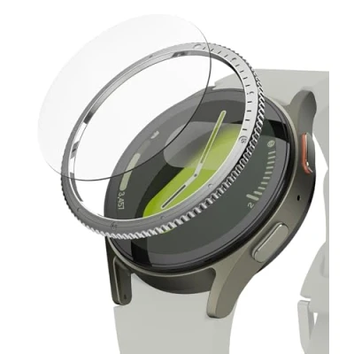 Abbildung von Ringke Bezel Styling &amp; Glass Kompatibel mit Samsung Galaxy Watch 7 40mm Hülle, Kratzfester Edelstahl Lünettenring Klebe Schutzabdeckung HD Klarer Panzerglas Displayschutz 40 03 (ST) Silver