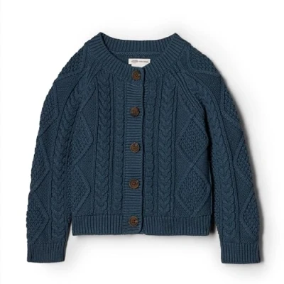 Abbildung von Amazon Essentials x Sofia Grainge Unisex Baby Fischer Strickjacke Pullover, Dunkles Marineblau, 12 Monate