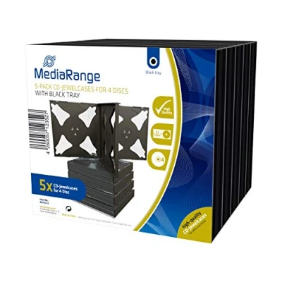 Abbildung von MediaRange CD Leerhülle für 4 Discs, 22mm, schwarzes Tray, 5er Pack