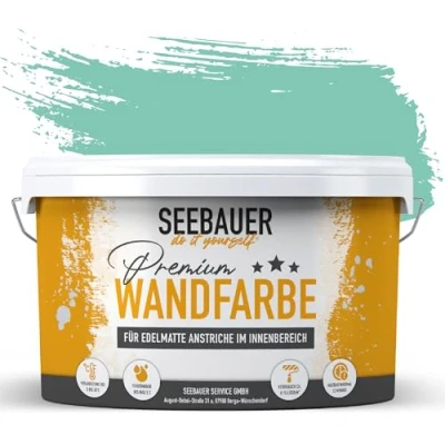 Abbildung von SEEBAUER diy Wandfarbe Türkis 5L für Innen (No. 773 Indian Sea) Edelmatte Innenfarbe Blau Grün Grüntöne sehr hohe Deckkraft Matt, Abwaschbar und Tropffrei