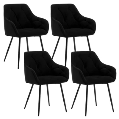 Abbildung von WOLTU 4er Set Esszimmerstühle, Küchenstuhl, Stuhl Esszimmer Wohnzimmer, ergonomischer Sessel, Armlehnstuhl, Polsterstuhl, Sitzfläche aus Samt, Metallbeine, Schwarz, EZS02sz 4
