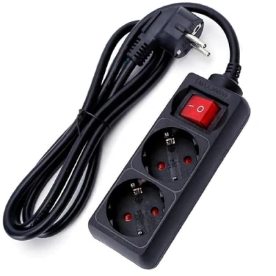 Abbildung von 2 Fach Schuko Steckdosenleiste mit Schalter, 3 m, 3G, 1,5 mm², Schwarz, Steckdosen