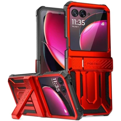 Abbildung von POETIC Spartan Case für Motorola Moto Razr 40 Ultra, [Ständer] [Scharnierschutz] [20 Fuß Falltest nach Militärstandard], robuste, stoßfeste Ganzkörper Schutzhülle mit Ständer, Metallic Rot