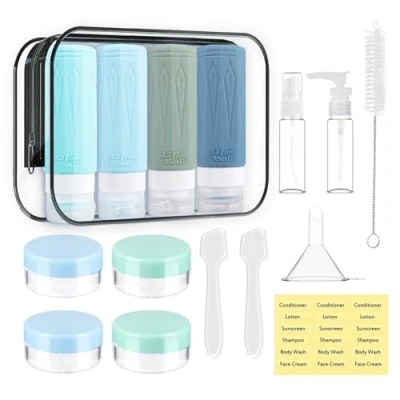 Abbildung von JAMATA 16 Stück Silikon Reiseflaschen Set, 4 100ml zum Befüllen, Leak Proof/TSA Zugelassen, Befüllen Set für Shampoo, Toilettenartikel, Lotion, Conditioner, Duschgel, Creme