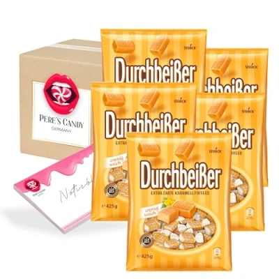 Abbildung von Lutschbonbons Bonbons Süßigkeiten Durchbeisser Karamell Geschmack 5 x 425 g von Pere&#039;s Candy® Box mit Geschenk