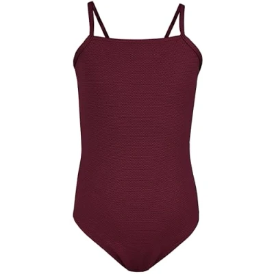 Abbildung von Aquarti Mädchen Badeanzug mit Spaghettiträgern Streifen Sport Mädchen, Chlorresistent, Farbe: Jacquard Punkte Rot Braun, Größe: 152
