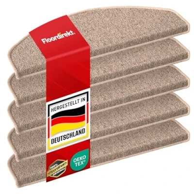 Abbildung von Floordirekt treppenstufen matten London Pro Beige 15er SparSet stufenmatten,treppenteppich halb rund 23,5x65 cm