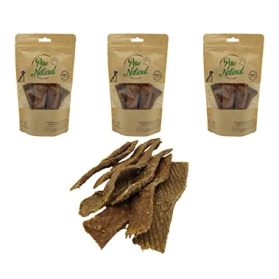 Abbildung von Paw Natural Hunde Leckerlis (3x150g) Ziege Streifen 100% Gluten &amp; getreidefrei aus frischem Fleisch gesunder Tiere (450g)