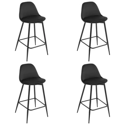 Abbildung von Klihome Barhocker 4er Set, Barstühle Samt, Küchenhocker mit Rückenlehne, hoher Hocker Fußstütze, gepolstert, Metallbeinen, für Bar Küche Esszimmer Theke, Schwarz, K0004BH 4