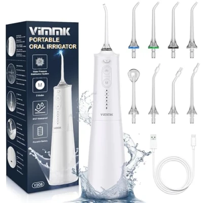 Abbildung von Munddusche, Vimmk Professional Waterflosser Zahnmunddusche IPX7 Wasserdicht 300ML Wassertank USB C Wiederaufladbar Zahnreinigung (weiß)