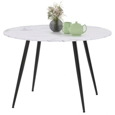 Abbildung von IDMarket Runder Esstisch Amelia 4 6 Personen Marmor Effekt Weiß Alaska Füße Metall Schwarz 110cm