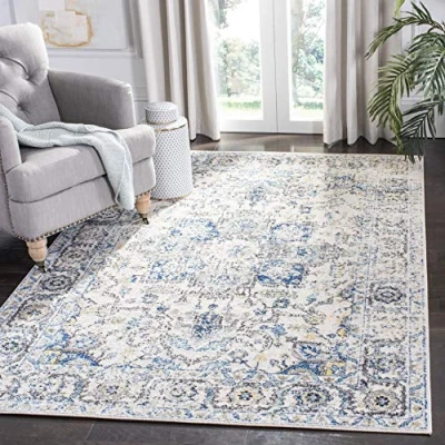 Abbildung von SAFAVIEH Distressed Teppich für Wohnzimmer, Esszimmer, Schlafzimmer Madison Collection, Kurzer Flor, Grau und Elfenbein, 122 X 183 cm