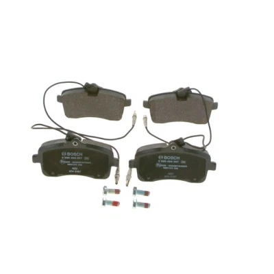 Abbildung von BOSCH 0 986 494 097 Bremsbelagsatz Low Metallic mit integriertem Verschleißsensor Anti Quietsch Blech, Schrauben Zubehör