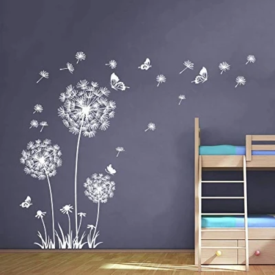 Abbildung von Runtoo Wandtattoo Pusteblume Weiß Wandsticker Schmetterling Wandaufkleber Kinderzimmer Wohnzimmer Schlafzimmer