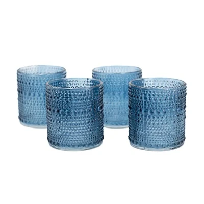 Abbildung von Creativery Teelichtgläser 7x8 cm 4 Stück Teelichthalter Glas Farbauswahl: dunkelblau/Navy 370