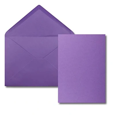 Abbildung von 25 Stück Karte mit Umschlag Set Einzel Karten Din A5 14,8 x 21 cm violett Brief Umschlägen C5 15,4 22 Nassklebung