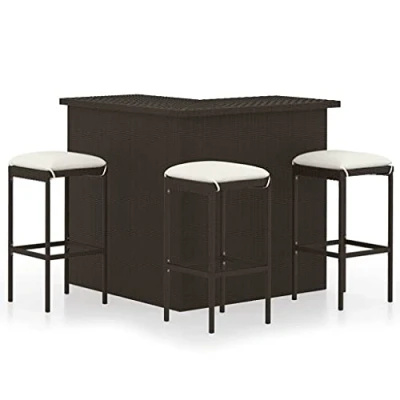 Abbildung von vidaXL Gartenbar Set 4 TLG. mit Kissen Theke Bar Tresen Gartentheke Bartisch Stehtisch Barhocker Barstuhl Gartenmöbel Poly Rattan Braun