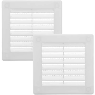 Abbildung von Vent Systems 100x100 mm 2 Stück Weiße Lüftungsabdeckung flache, quadratische Lüftungsschlitze Integrierter Insektenschutz HVAC Lüftungsöffnungen für Badezimmer, Heimbüro