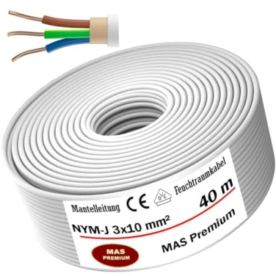 Abbildung von MAS Premium Feuchtraumkabel Stromkabel 5 200m Mantelleitung NYM J 3x1, 2,5 4 6 10 oder 5x1,5 16 Elektrokabel für feste Verlegung (NYM 3x10 mm², 40m)