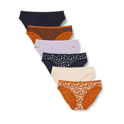 Abbildung von Amazon Essentials Damen Bikinihose aus Baumwolle (in Übergröße erhältlich), 6er Pack, Mehrfarbig/Floral/Blütenaufdruck, 40