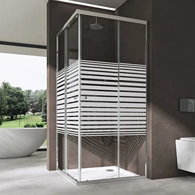 Abbildung von doporro Eckdusche Duschkabine Milchglas Streifen 6mm ESG Glas Rav16MS, BxT: 75x75 cm, Einscheibensicherheitsglas